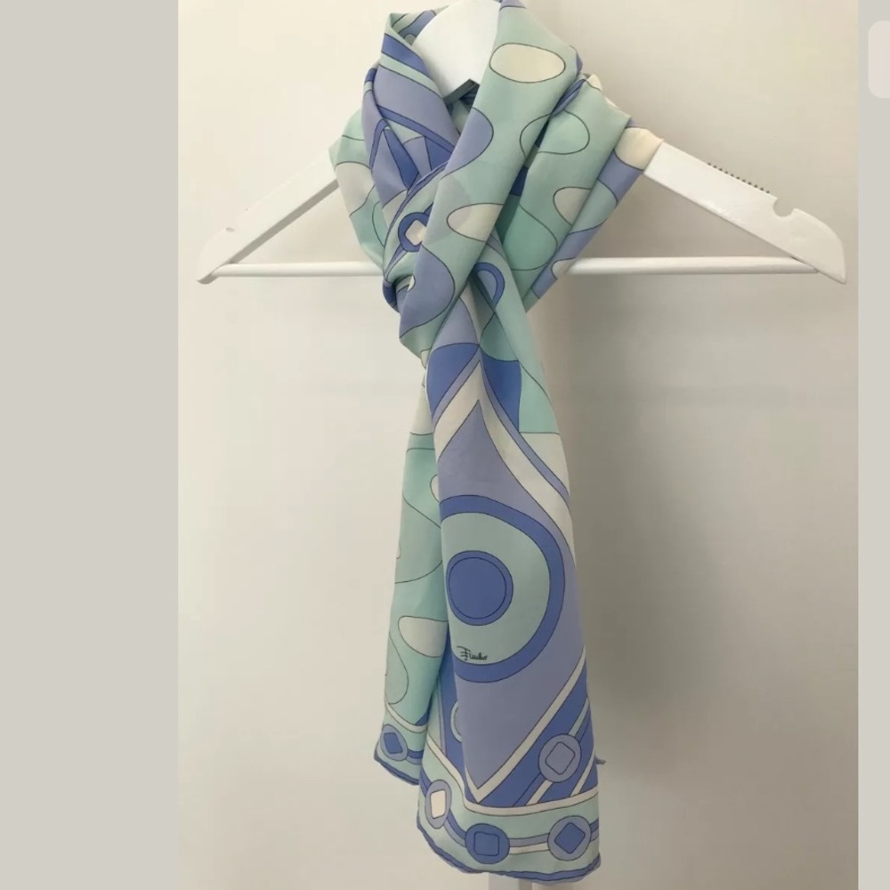 EMILIO PUCCI BLUE LAVENDER SILK OBLONG SCARF NWOTS! - Picture 7 of 14